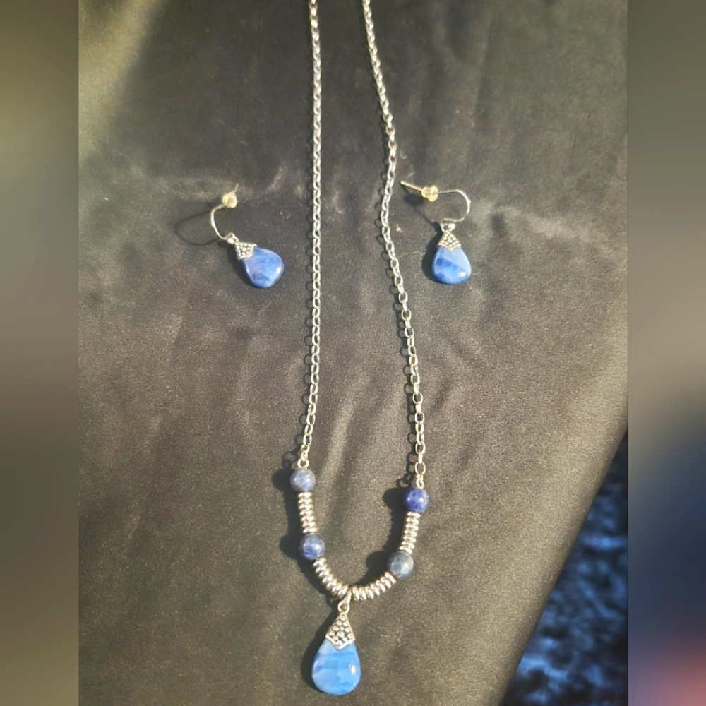 Tocara Brand Lifelong Warranty Elegant Blue and Silver Necklace and Earring Set